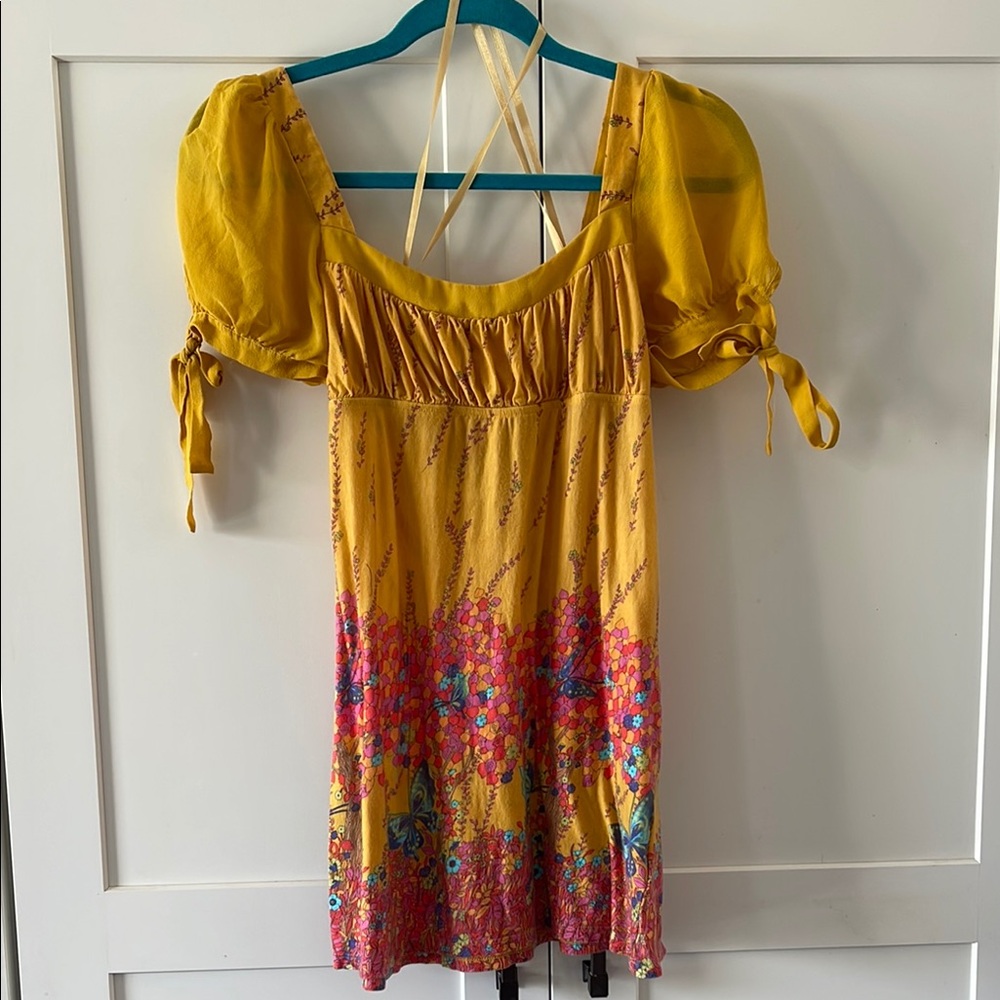 Free People Yellow blouse with Floral Accents
